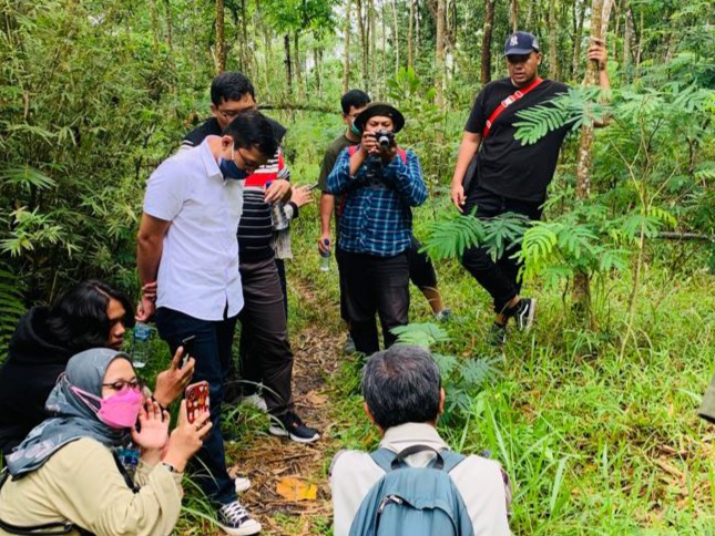 ANTUSIAS : Para peserta mengikuti kegiatan jelajah alam Walk for Happiness di Bukit Turgo Sleman yang Jumat (29/10).