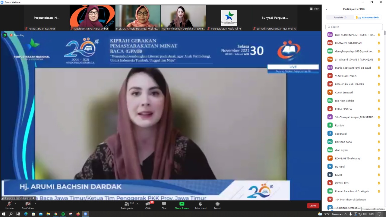 PERJALANAN : Menandai 20 tahun Gerakan Pemasyarakatan Minat Baca (GPMB), sebuah Webinar Nasional  Literasi Keluarga terlaksana.