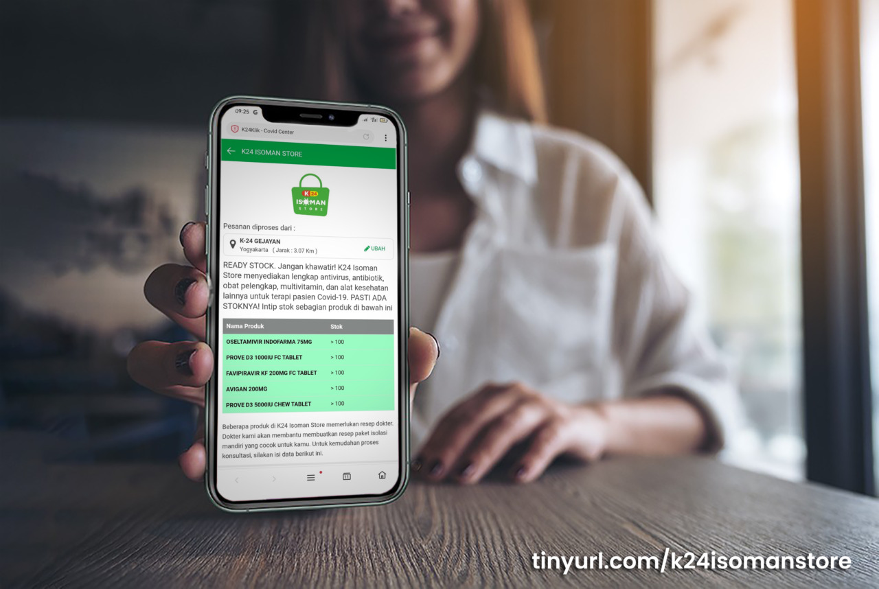 TELEMEDICINE : K24 Isoman Store merupakan layanan khusus yang disediakan Apotek K-24 bagi pasien yang sedang menjalani isolasi mandiri (isoman). (ISTIMEWA)