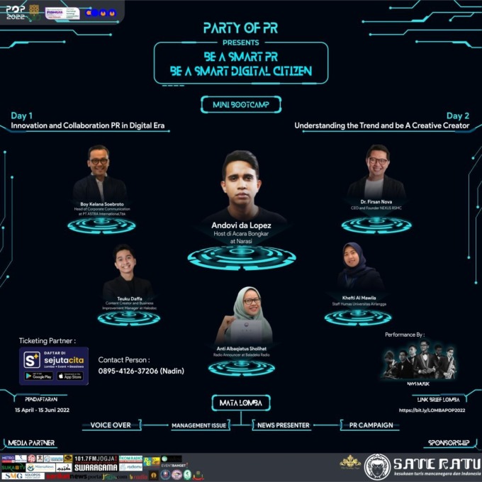 BAKAL SERU - Prodi Ilmu Komunikasi UIN Sunan Kalijaga Jogjakarta akan menyelenggarakan POP (Party Of PR) dengan tema Be A Smart PR, Be A Smart Digital Citizen.