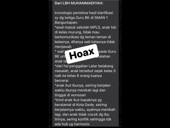 HOAX : Tangkapan layar hoax LBH PP Muhammadiyah. (ISTIMEWA)