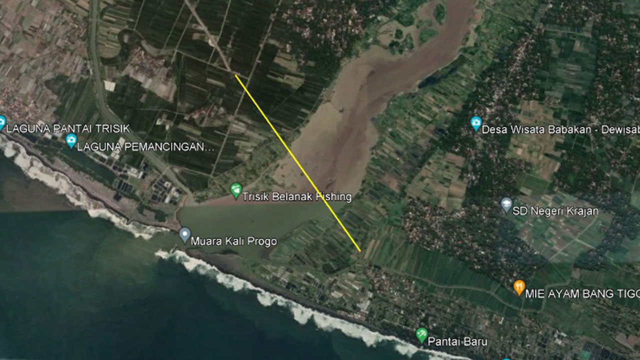 Rencana lokasi pembangunan Jembatan Srandakan 3.(Foto Satelit Google)
