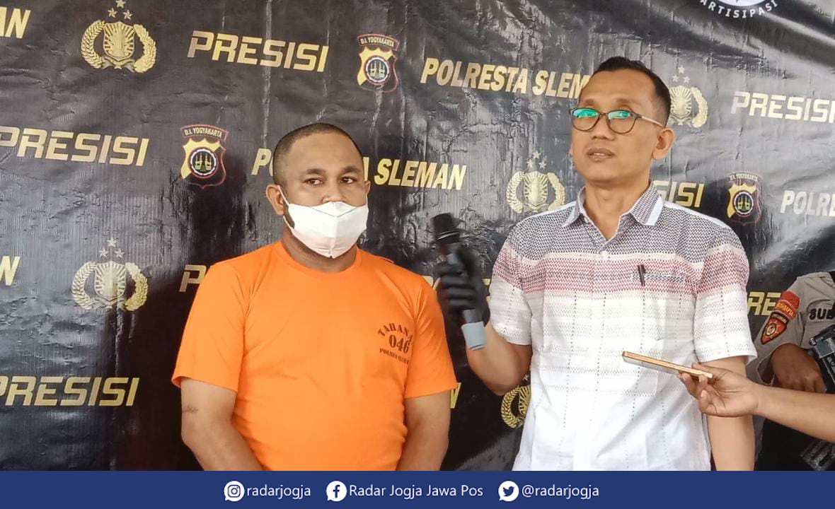 TERTANGKAP : Ungkap kasus penganiayaan di Mapolresta Sleman, Kamis (25/5). (ANNISSA KARIN/RADAR JOGJA)