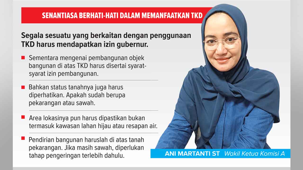 HARUS EKSTRA HATI-HATI: Wakil Ketua Komisi A Ani Martanti ST mengimbau masyarakat senantiasa berhati-hati dalam menerima tawaran bisnis dengan memanfaatkan TKD. Apalagi ada kegiatan alih fungsi lahan. (Grafis: Herpri kartun/Radar Jogjja)