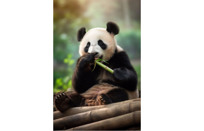 TAMPILAN : Seekor Panda sedang memakan bambu.