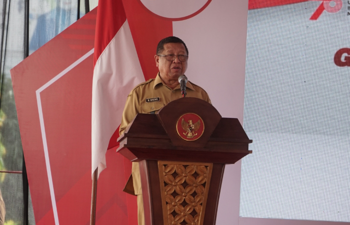 Bupati Tulungagung Maryoto Birowo, saat memberikan sambutan di Acara Bazar Pangan Murah