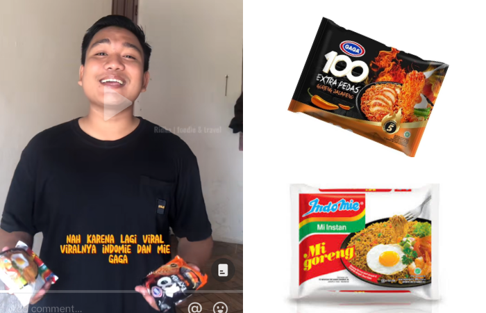 Akun TikTok @bangdhaaa yang mereview Mie Gaga dan Indomie