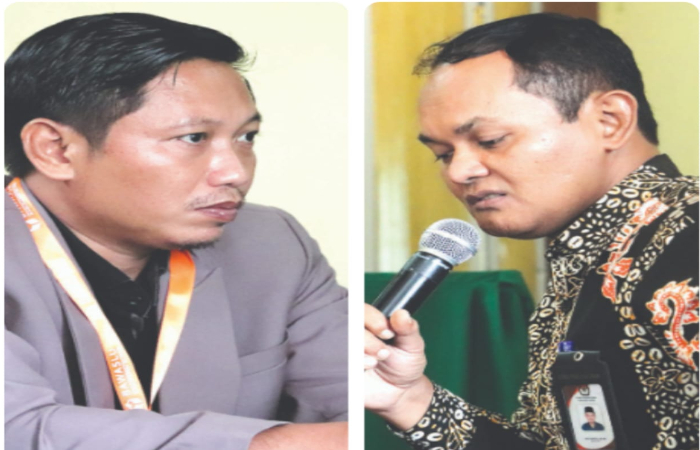 Kuasa hukum DPC PDIP Kabupaten Blitar, M. Luthfi Murtadlo (kiri), dan Ketua KPU Kabupaten Blitar, Hadi Santosa