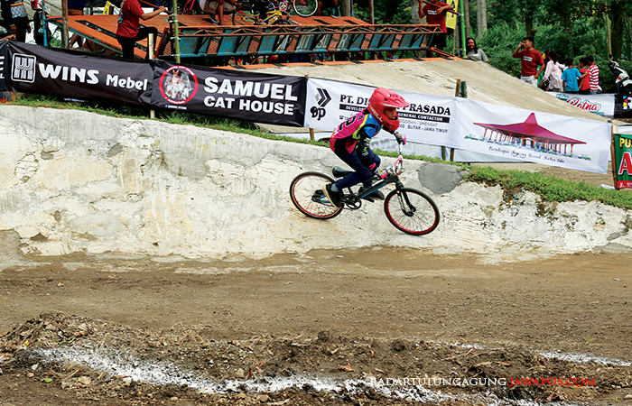 NGEBUT: Atlet BMX Kabupaten Blitar memacu sepeda di ajang kompetisi tingkat lokal beberapa waktu lalu.