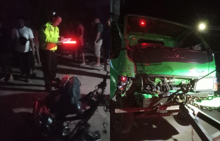 Kepolisian Polres Tulungagung sedang mengolah TKP yang mengakibatkan dua pemuda tewas pasca tabrakan dengan dump truck