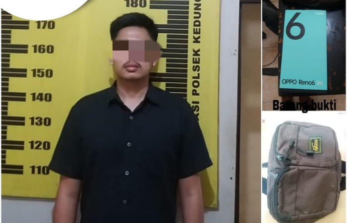 SRP (26), eks karyawan Toko Abdul Fatah warga Kelurahan Kebon Gedang Kecamatan Batununggal, Kota Bandung diringkus oleh petugas Polsek Kedungwaru, Tulungagung.