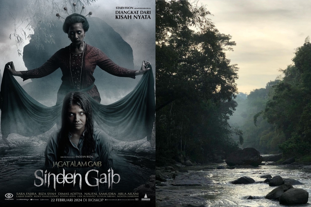 Kolase poster film Sinden Gaib dan Desa Wisata Pandean