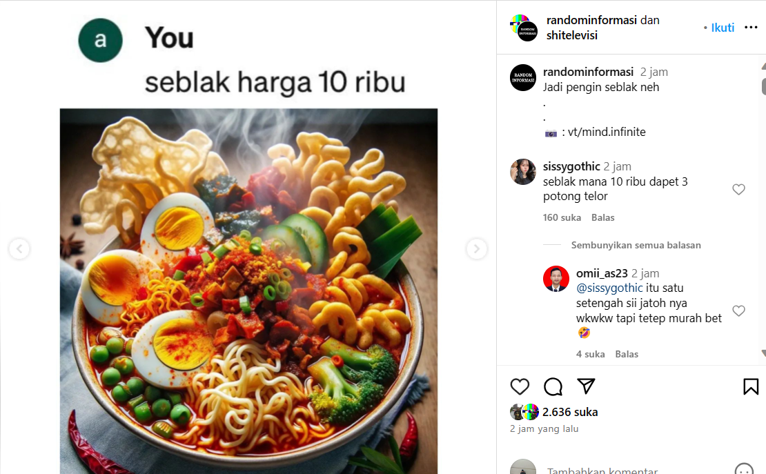 Penampakan fiktif seblak mewah harga puluhan juta ini bikin netizen gagal fokus. @mind.infinite