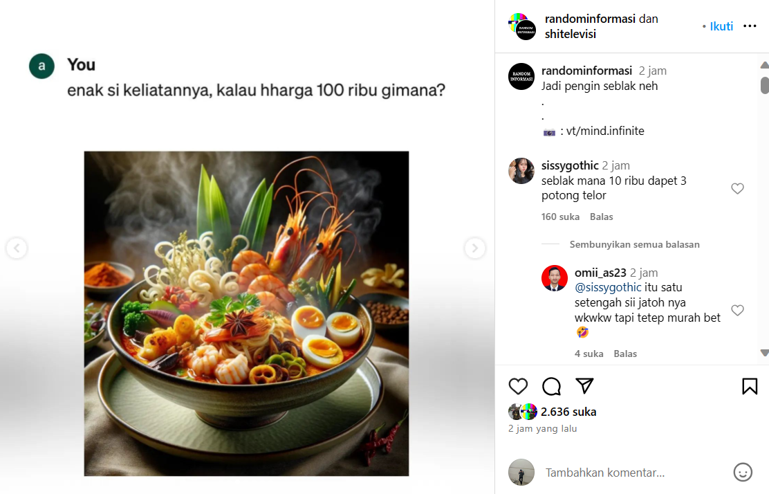 Penampakan fiktif seblak mewah harga puluhan juta ini bikin netizen gagal fokus. @mind.infinite