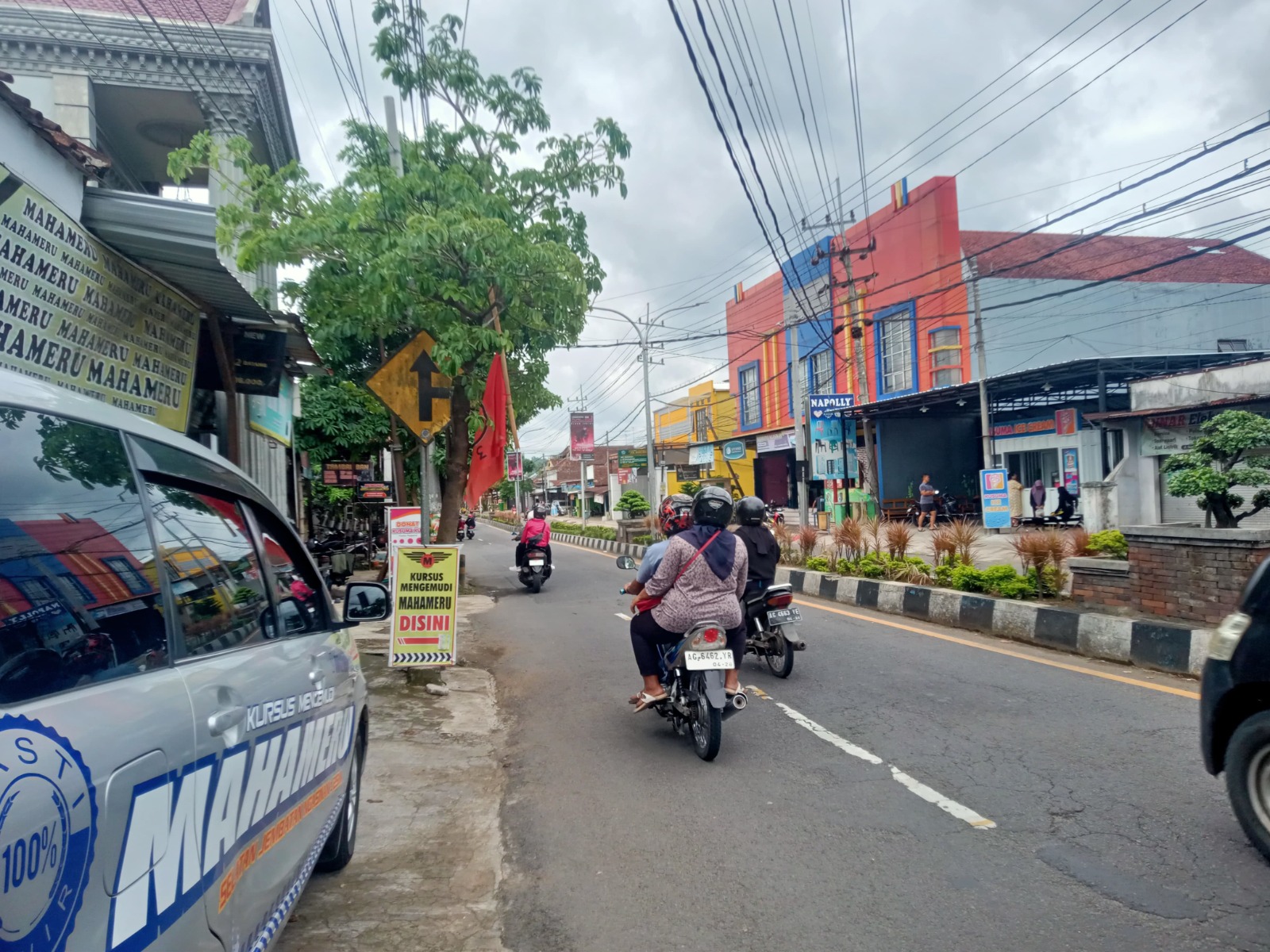 TERHALANG: Salah satu rambu lalu lintas tidak terlihat sempurna lantaran tertutup ranting pohon.