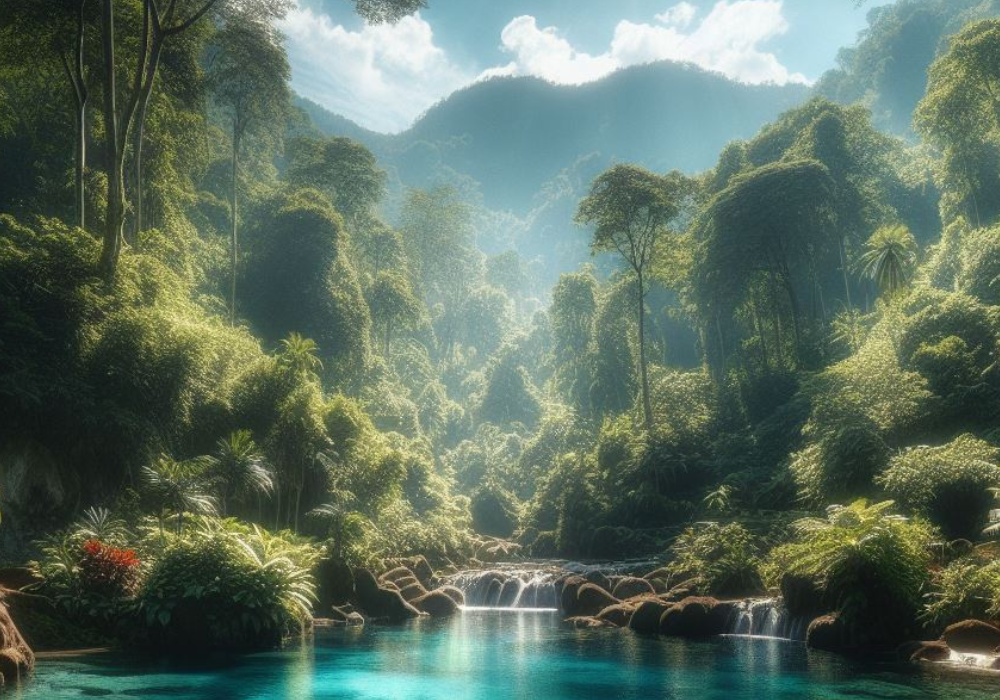 Foto ilustrasi hutan dan danau,