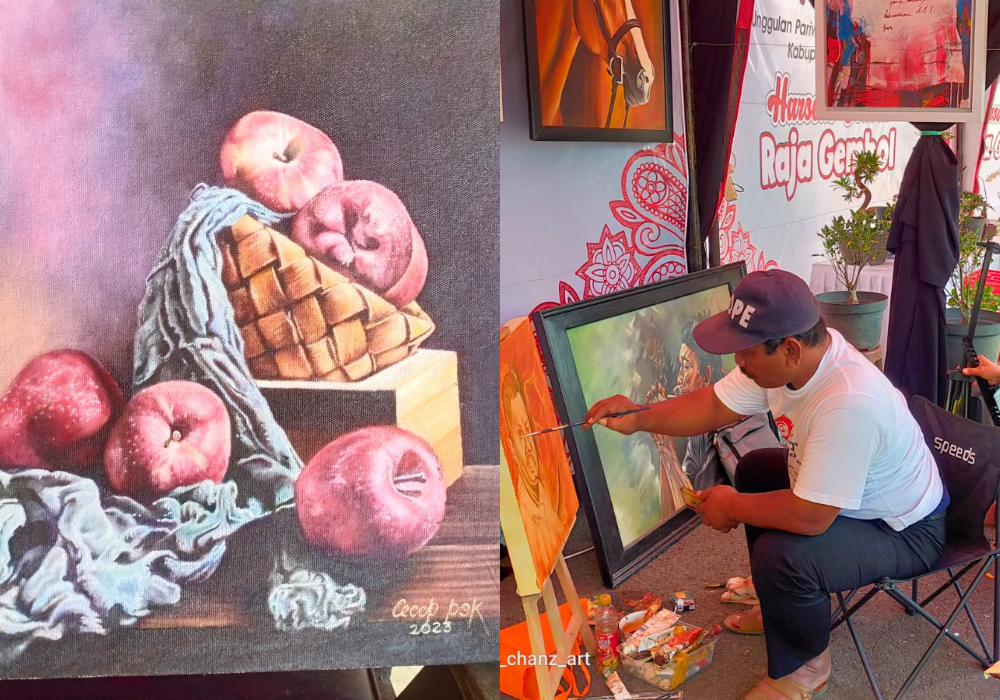 Karya lukis Cecep Very Sanyoto, ASN Tulungagung yang memiliki hobi melukis.