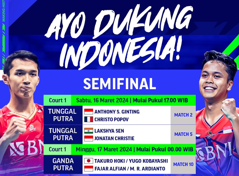 Link Live Streaming All England Open 2024, Jonatan Christie Sengit Hadapi Lakhsya Sen.