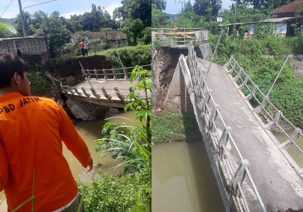 Derasnya air sungai di Desa/Kecamatan Kalidawir, Tulungagung, membuat jembatan alternatif penghubung desa putus total.