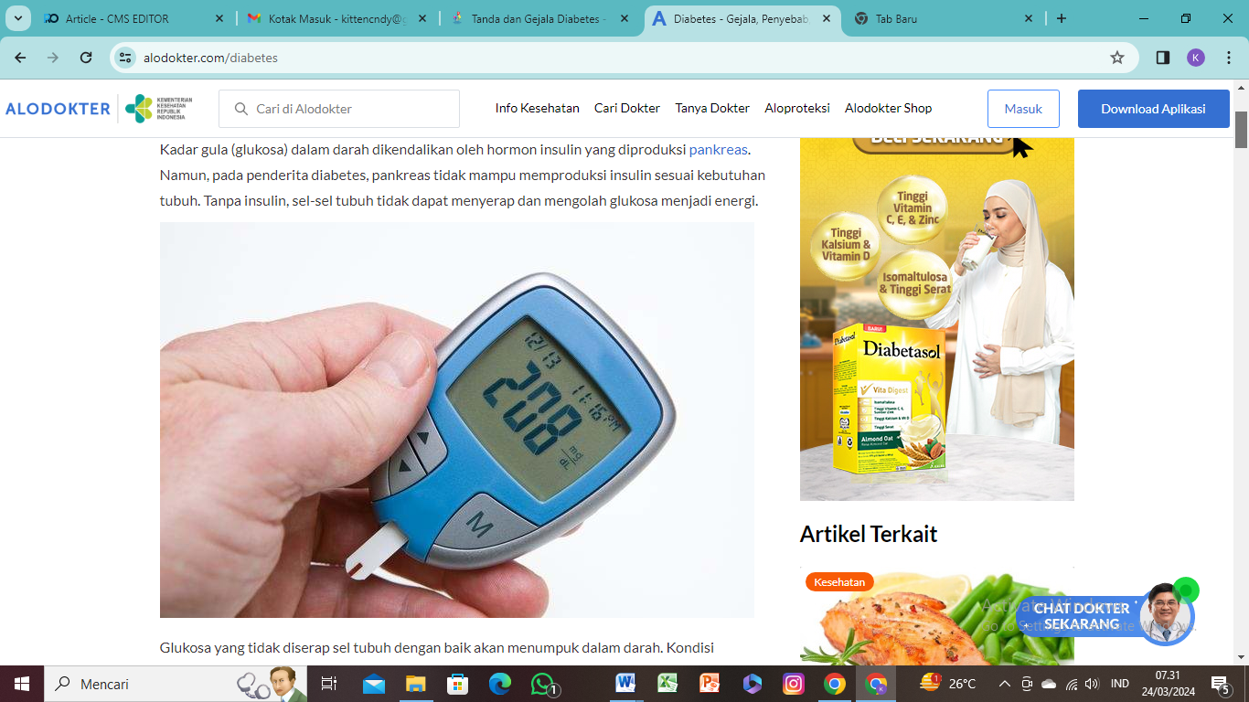 Ilustrasi kadar Glukosa pada penderita Diabetes