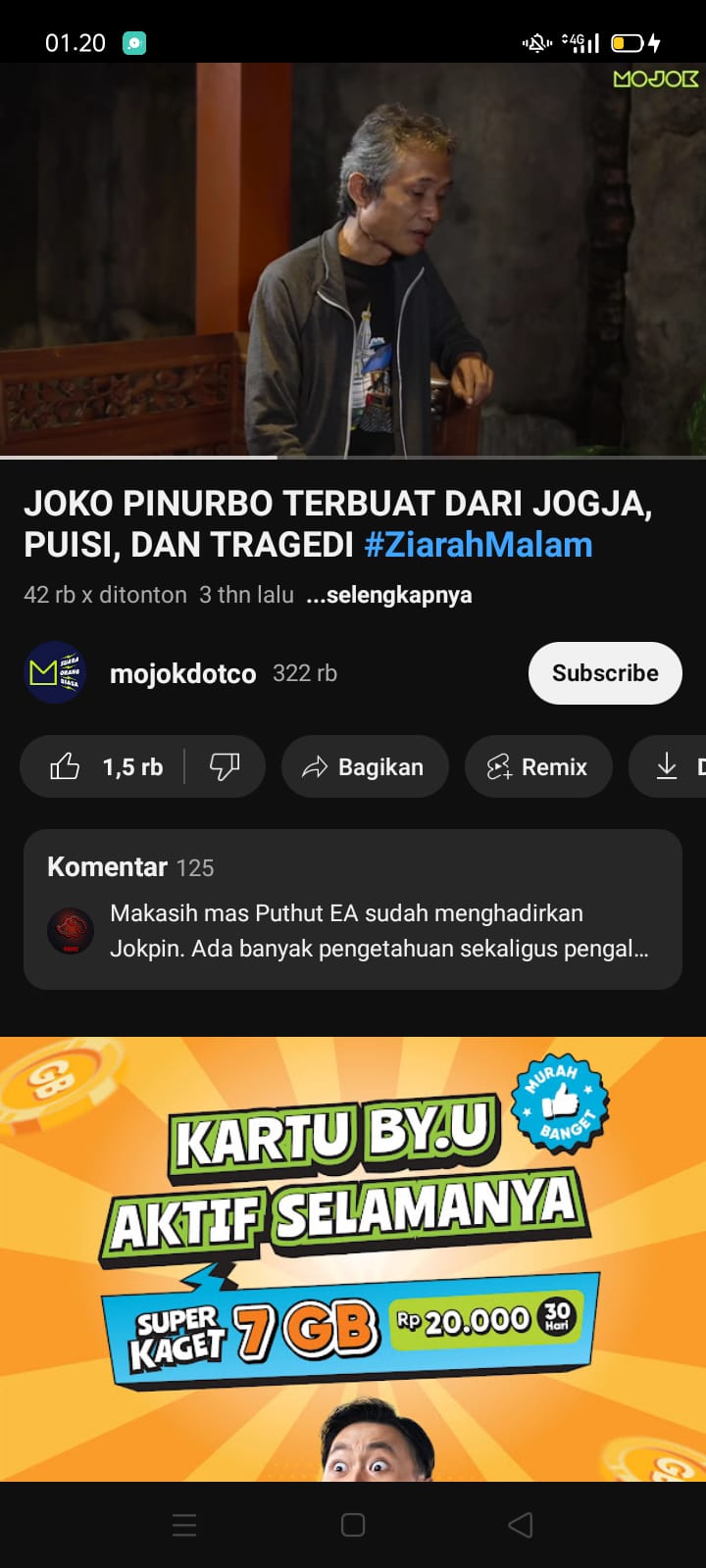 Joko Pinurbo saat di wawancarai di Youtube Mojokddotco