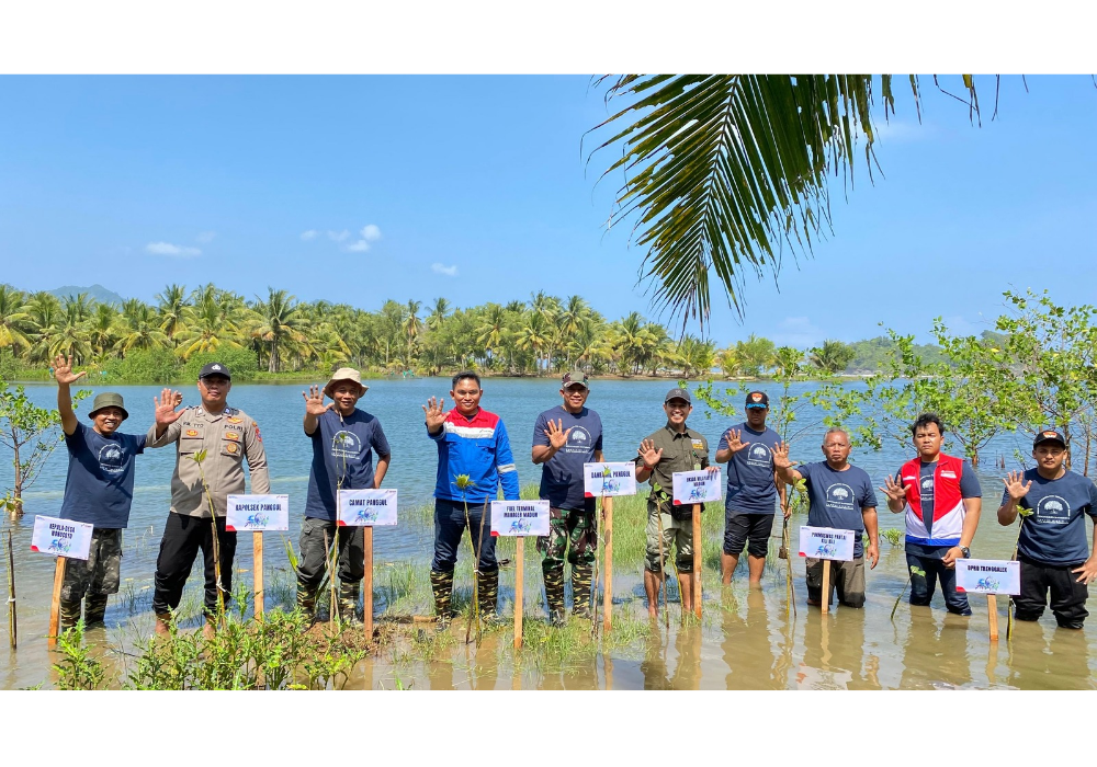 ANTUSIAS: Gerakan penanaman bibit mangrove di sungai Kamal, kawasan wisata Pantai Kili-Kili, Desa Wonocoyo, Kecamatan Panggul, Trenggalek, Sabtu (29/6/2024).