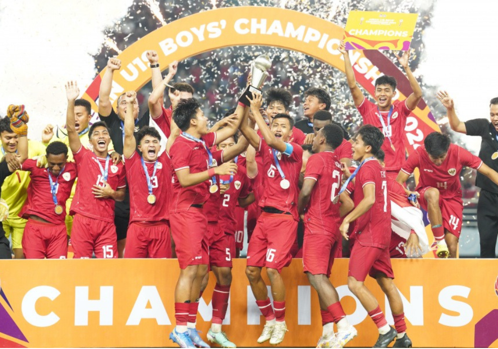 Momen Timnas Indonesia merayakan juara, usai menang di final&nbsp;Piala&nbsp;AFF&nbsp;U-19
