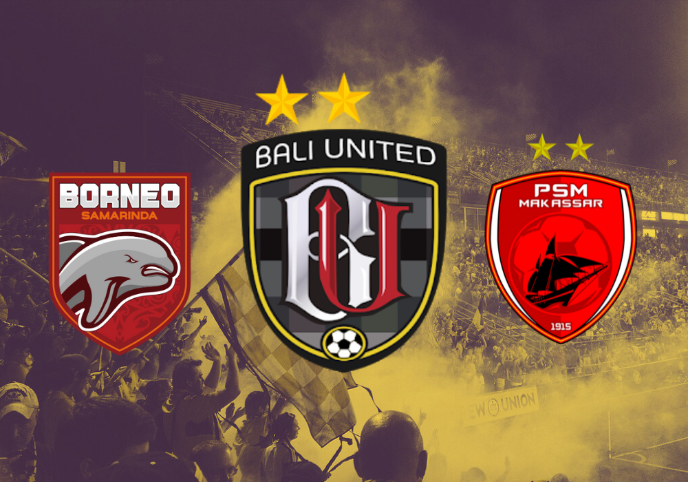 Kolase logo Borneo FC, Bali United, dan PSM Makassar.