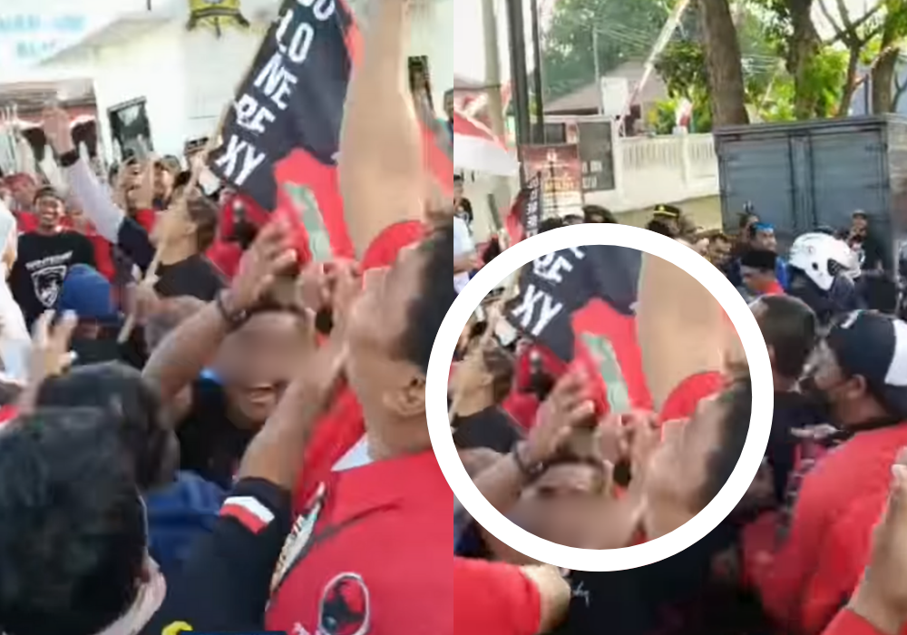 Kolase foto diduga tim Rijanto-Beky sebar uang usai mendaftarkan diri sebagai kontestan Pilkada Kabupaten Blitar.