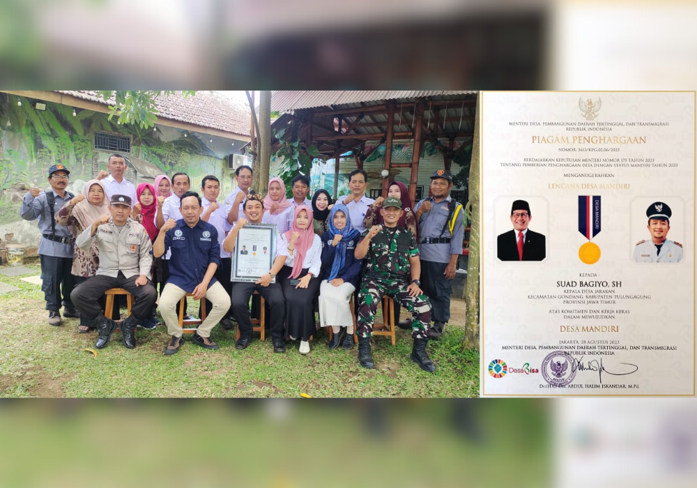 Tiga pilar, pendamping desa, BPD, dan seluruh perangkat desa beserta komponen desa mengucapkan terimakasih atas penghargaan yang diberikan menteri desa, sebagai desa Mandiri.