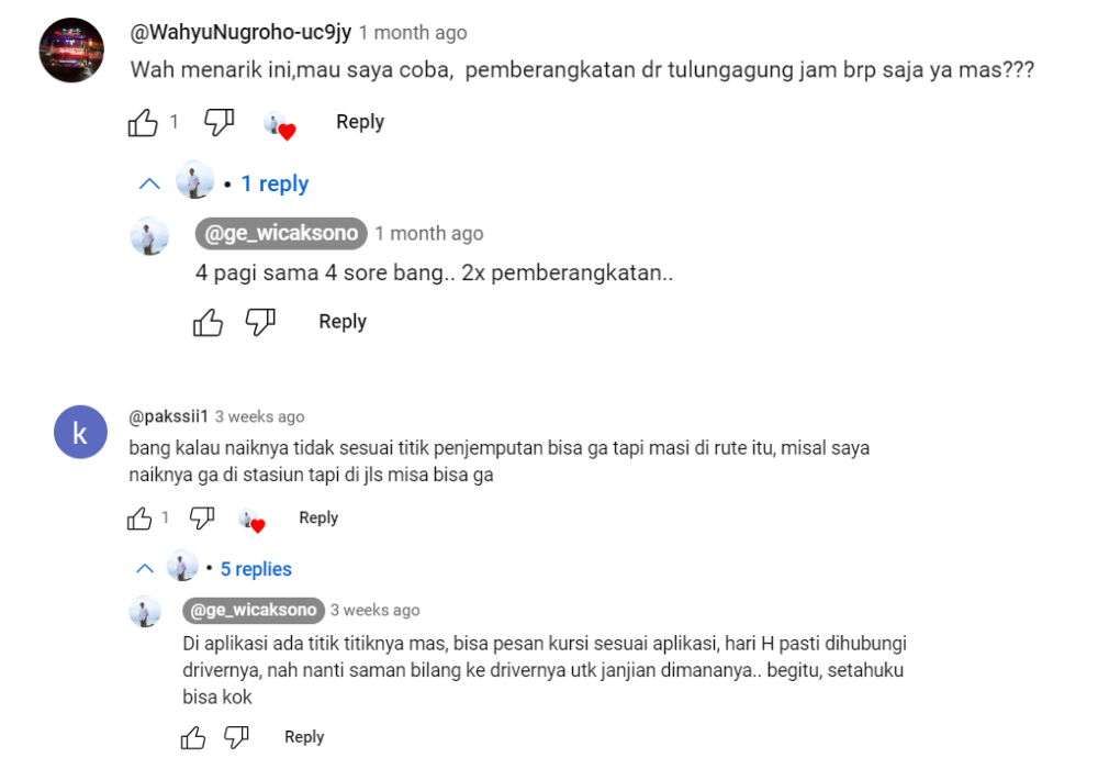 Keterangan jadwal penjemputan titik stasiun tulungagung dan rekomendasi kontak dengan driver