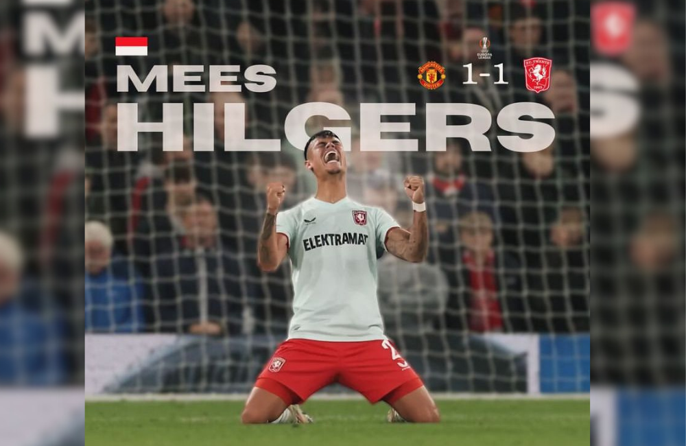Mess Hilgers calon pemain diaspora timnas Indonesia saat merayakan hasil imbang di kandang setan merah&nbsp;Old&nbsp;Trafford.