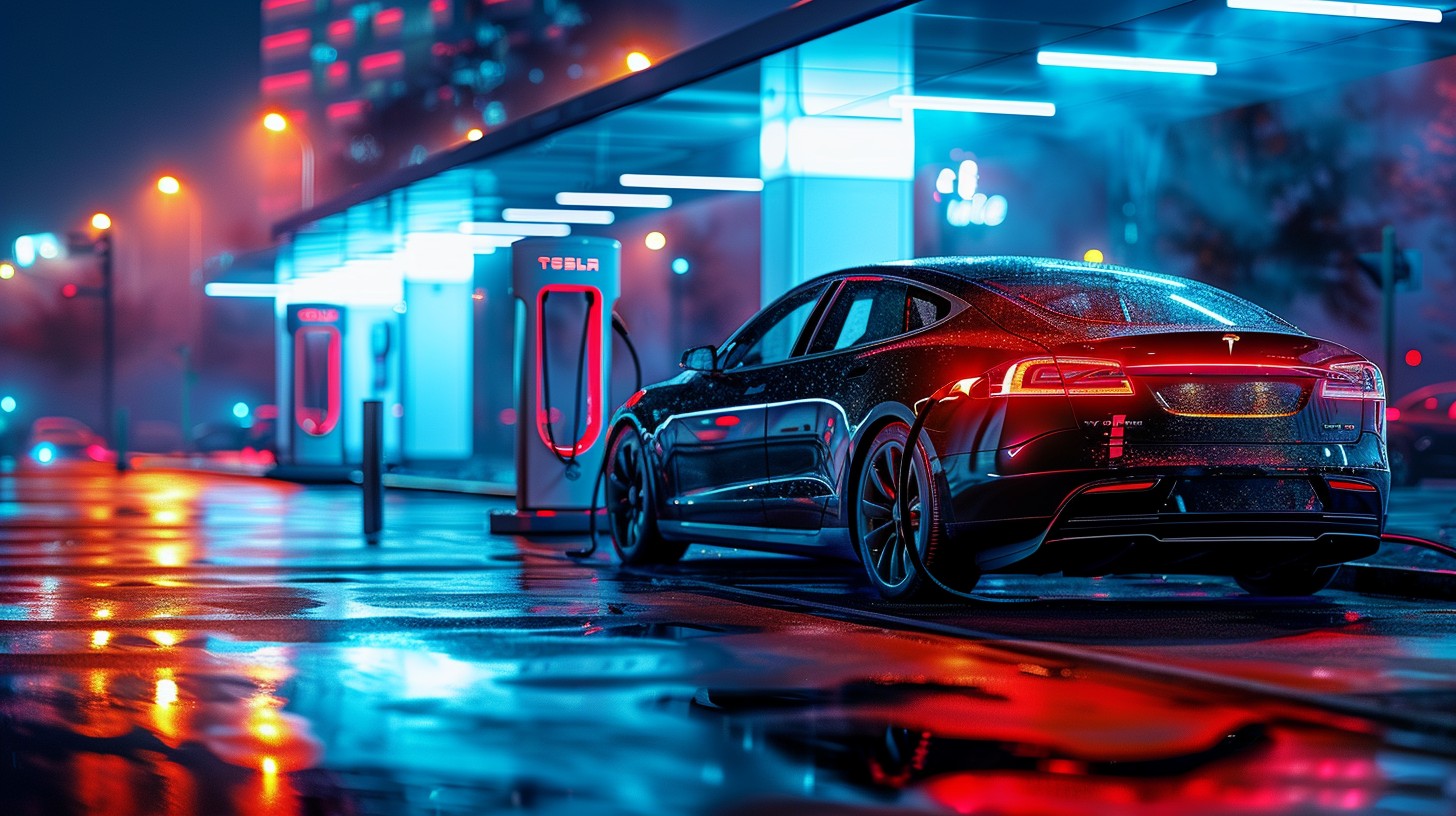 ilustrasi gambar mobil listrik tesla