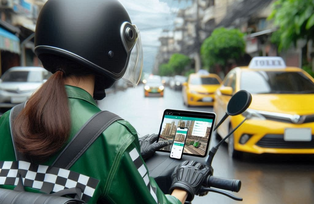 Ilustrasi driver ojek online (ojol) wanita.