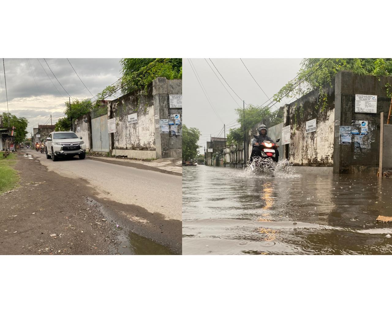 Kondisi gang di belakang Stasiun Tulungagung saat tergenang maupun setelah genangan air surut. (DR PERDANA/RADAR TULUNGAGUNG)