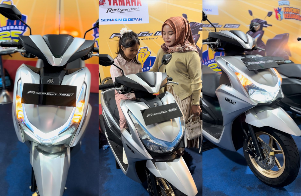 DESAIN MODERN : Salah satu pengunjung saat melihat langsung berbagai fitur di Yamaha Freego 125 Connected