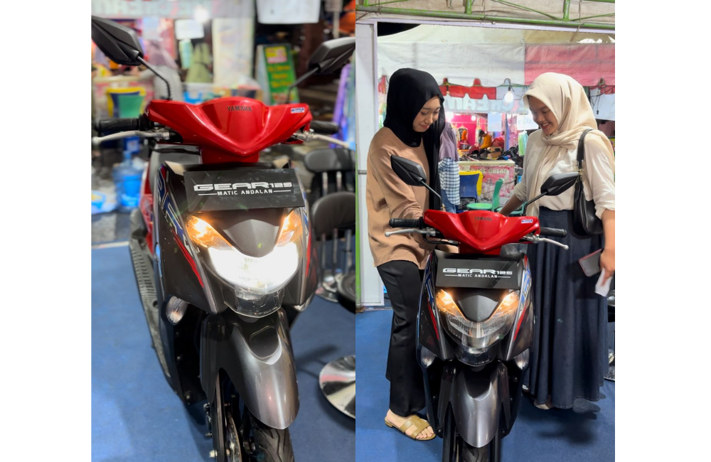 SPORTY : Pengunjung stan Yamaha di alun-alun Trenggalek nelihat berbagai fitur yang ada di varian Yamaha Gear 125