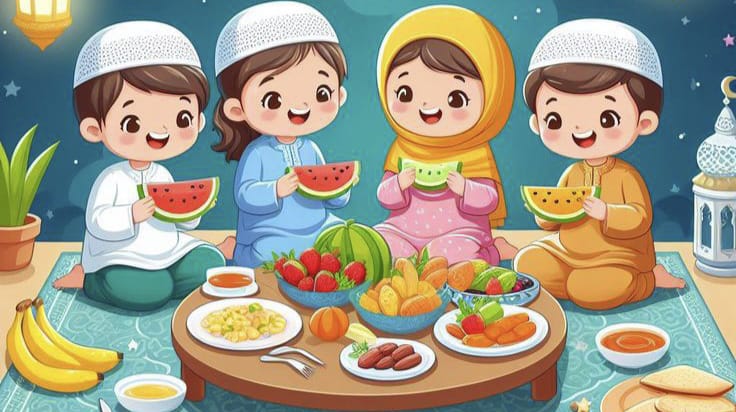 ilustrasi berpuka puasa dengan makanan sehat