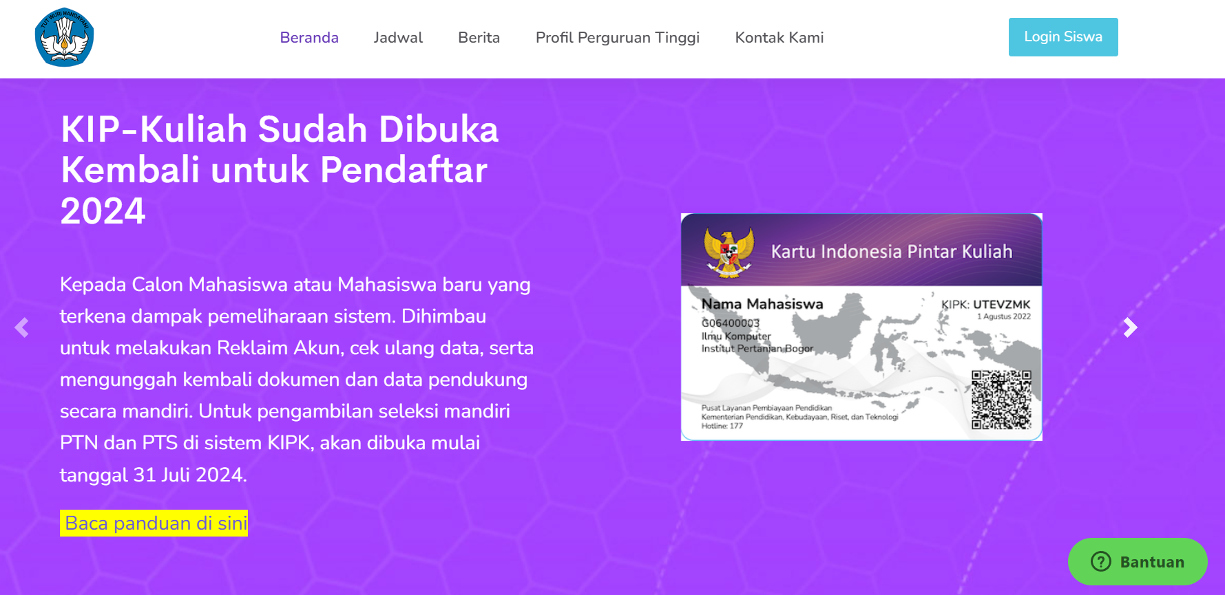 foto: tampilan laman https://kip-kuliah.kemdiktisaintek.go.id/
