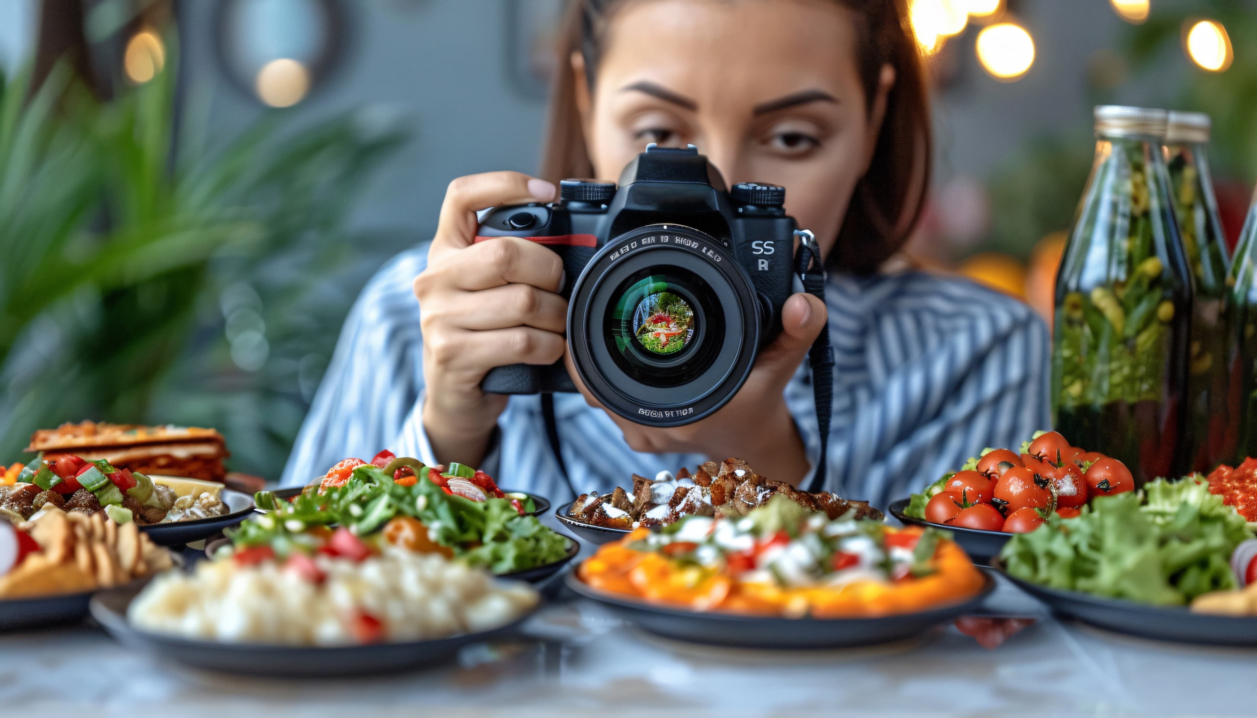 Seorang fotografer sedang memotret menu makanan