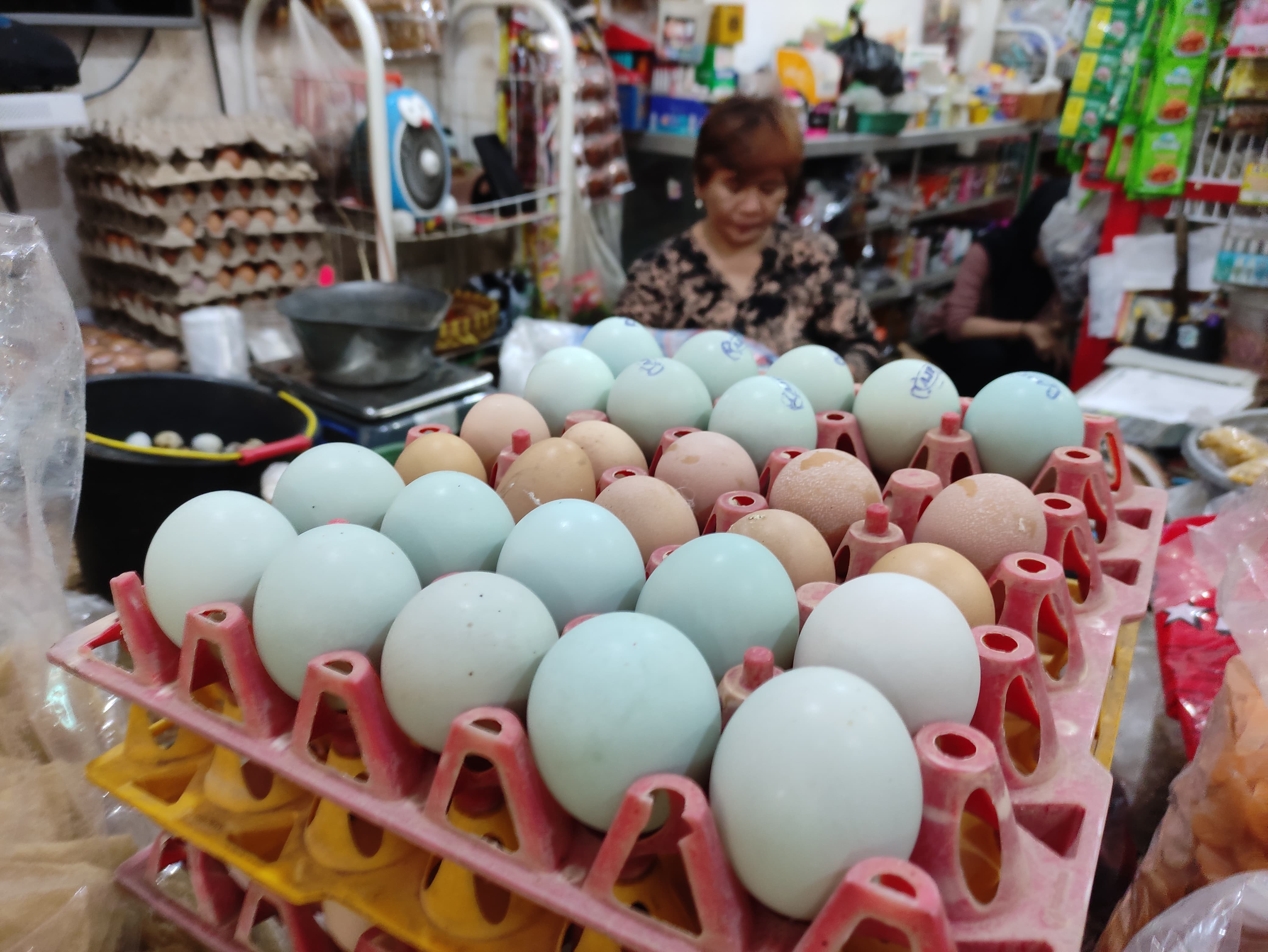Salah satu penjual telur bebek di Pasar Ngemplak yang jumlahnya tidak begitu banyak.(SANDY YUWANA/RADAR TULUNGAGUNG)