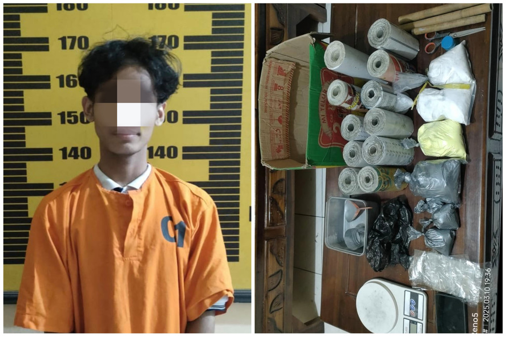 MT, pemuda asal Desa Pulerejo, Kecamatan Ngantru, Tulungagung diamankan polisi usai menjual bubuk mesiu. (HUMAS POLRES TULUNGAGUNG)