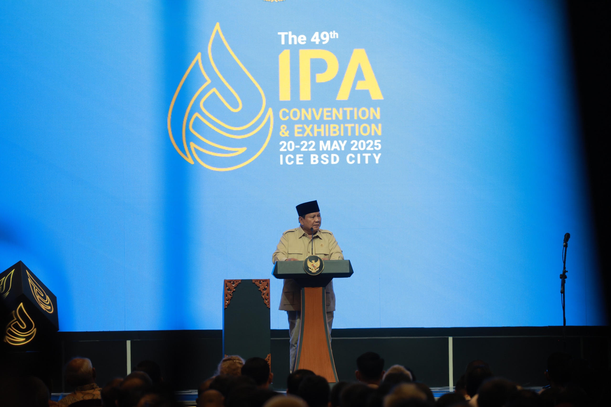 Presiden Prabowo  sambutan dalam pembukaan Konvensi dan Pameran Tahunan ke-49 Indonesian Petroleum Association (IPA) di Jakarta pada Rabu (21/5).