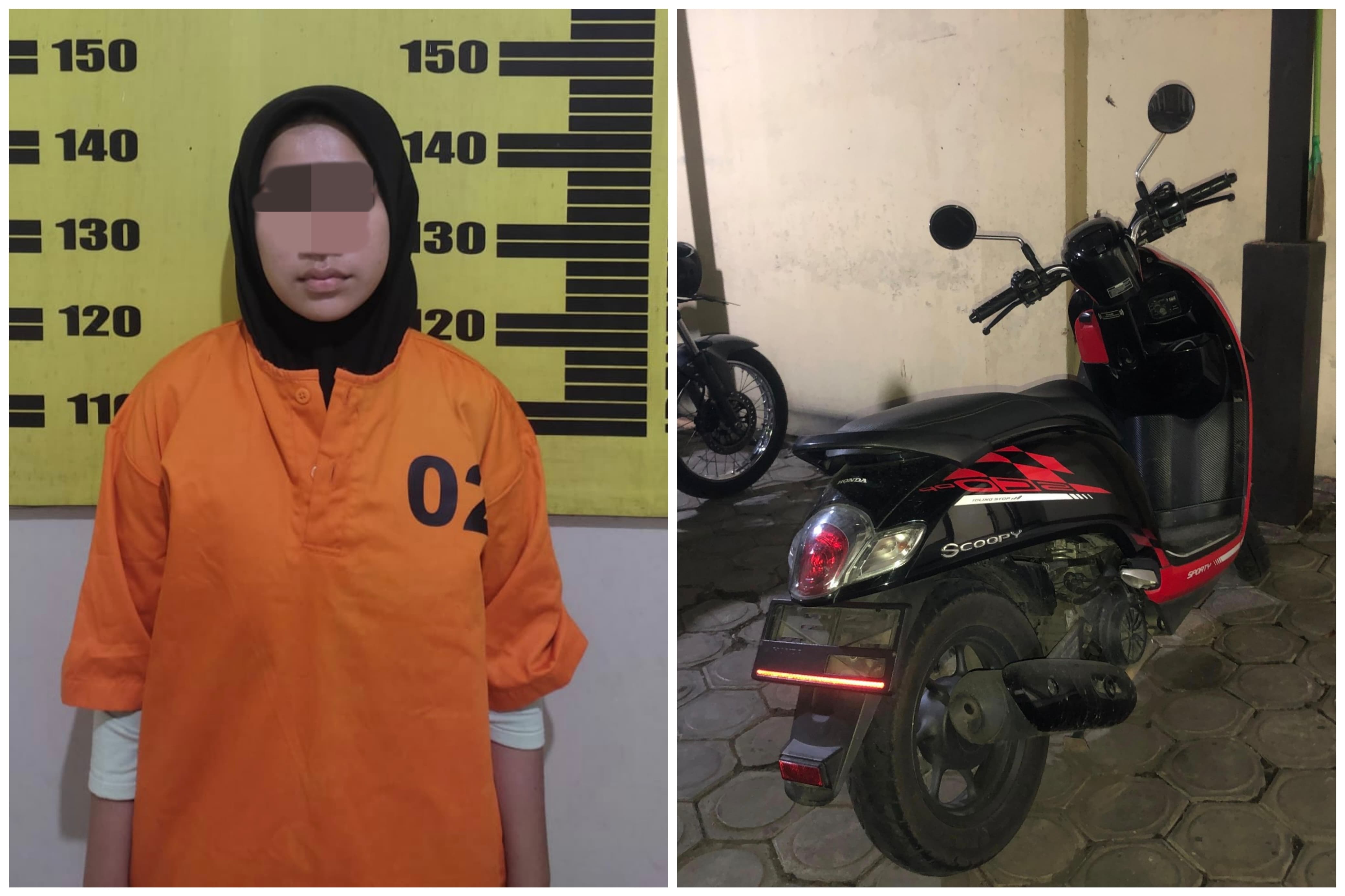 Perempuan asal Aceh berinisial RPY, 20, diamankan anggota Polsek Kedungwaru, Polres Tulungagung, setelah diduga melakukan penipuan dan penggelapan sepeda motor milik warga Kecamatan Campurdarat.