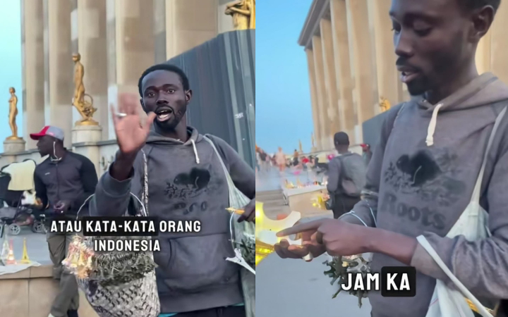 Seorang penjual suvenir keliling di kawasan Menara Eiffel, Paris, mendadak viral setelah video dirinya fasih berbahasa Indonesia tersebar di TikTok dan media sosial Indonesia.