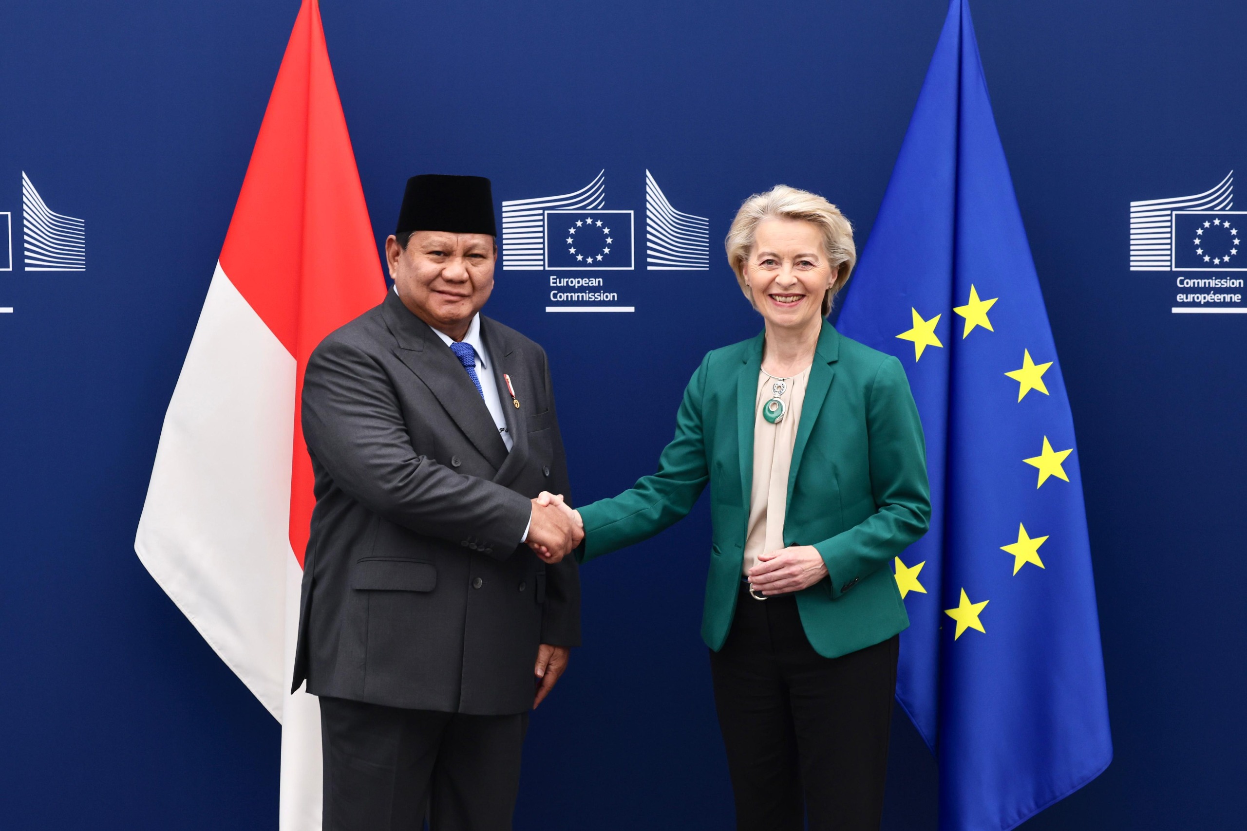 Presiden Prabowo Subianto dan Presiden Komisi Eropa Ursula von der Leyen secara resmi mengumumkan tercapainya kesepakatan penting dalam negosiasi CEPA, di Brussels, Minggu (13/7/2025).