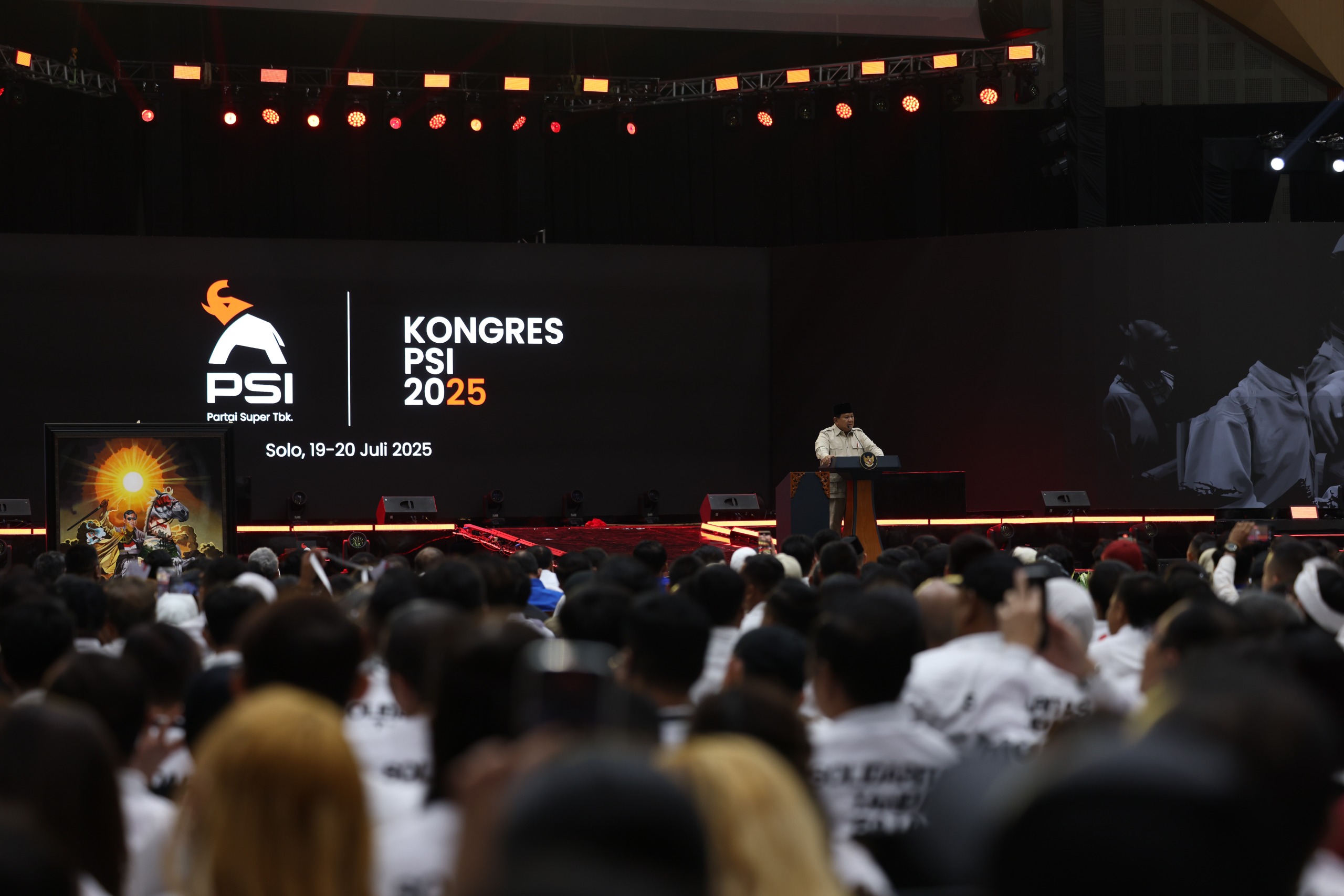 Presiden Prabowo saat hadiri Kongres Partai Solidaritas Indonesia (PSI), di Solo, Minggu (20/7/2025).