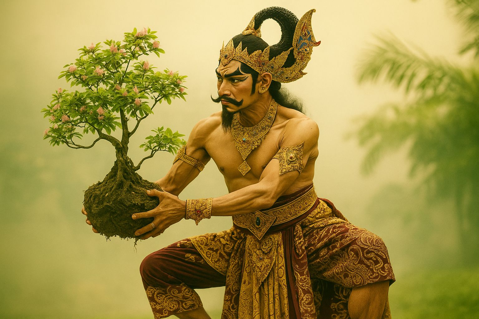 Ilustrasi Patih Suwanda memindahkan Taman Sriwedari ke Kerajaan Maespati.