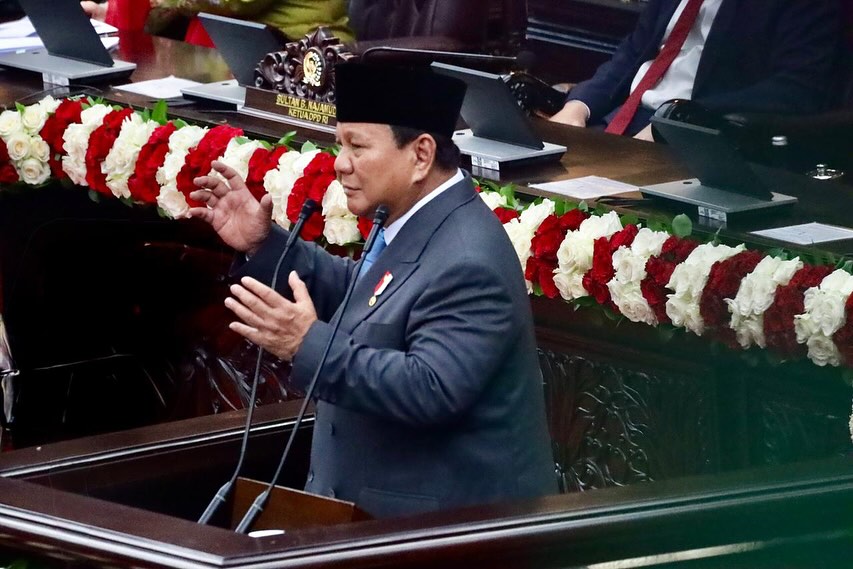 Presiden RI Prabowo Subianto saat menyampaikan pidato kenegaraan.(Foto: Humas Kemensetneg)
