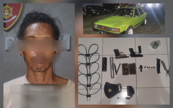 Pria inisial R alias T alias SBL, 54, residivis kasus penganiayaan lintas daerah, diringkus Polsek Pagerwojo, Kabupaten Tulungagung. Aksi pelaku  bikin resah warga, karena gunakan senjata rakitan.